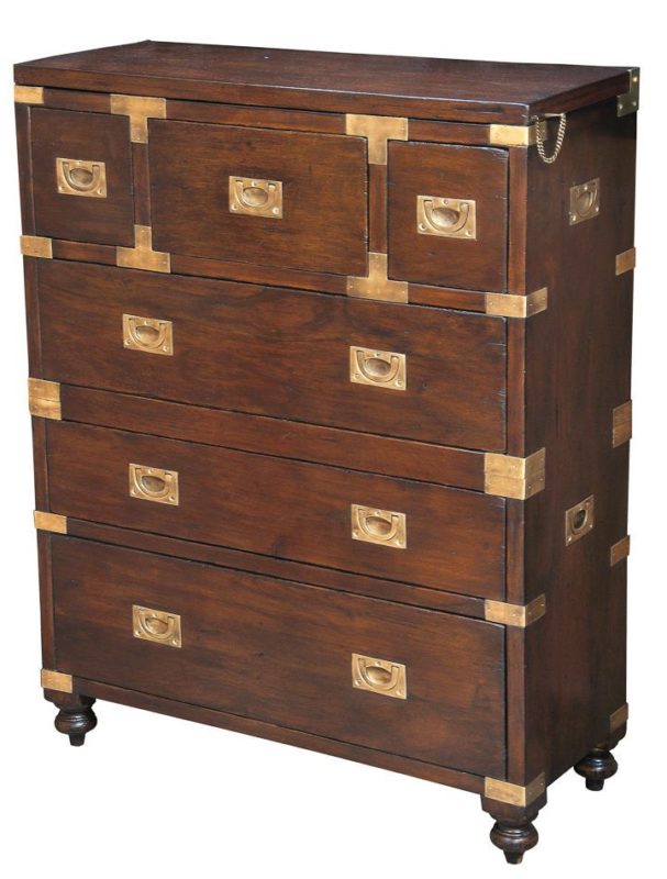 Campaign Chest Of Drawers Military British Style Walnut Brass
